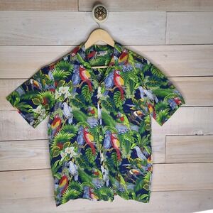 Aloha Republic Vintage Parrot Domination Men's M Hawaiian Shirt Cabana Core